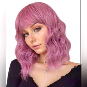 Pastel Wavy Bangs Women's Short Bob Wigs Wavy Shoulder Length Synthetic Wig 12"